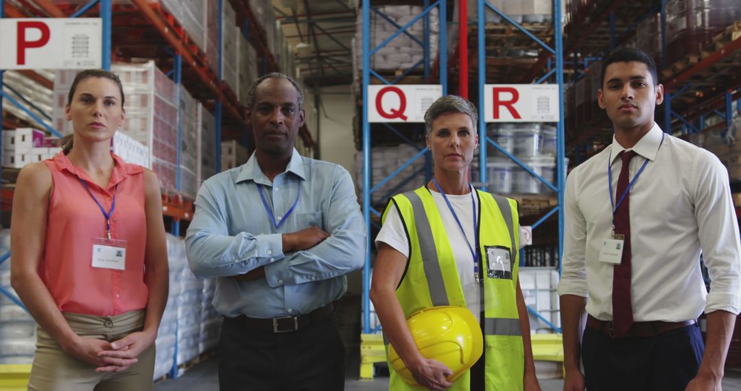 Warehouse Team Standing Together in Industrial Setting - Free Images, Stock Photos and Pictures on Pikwizard.com