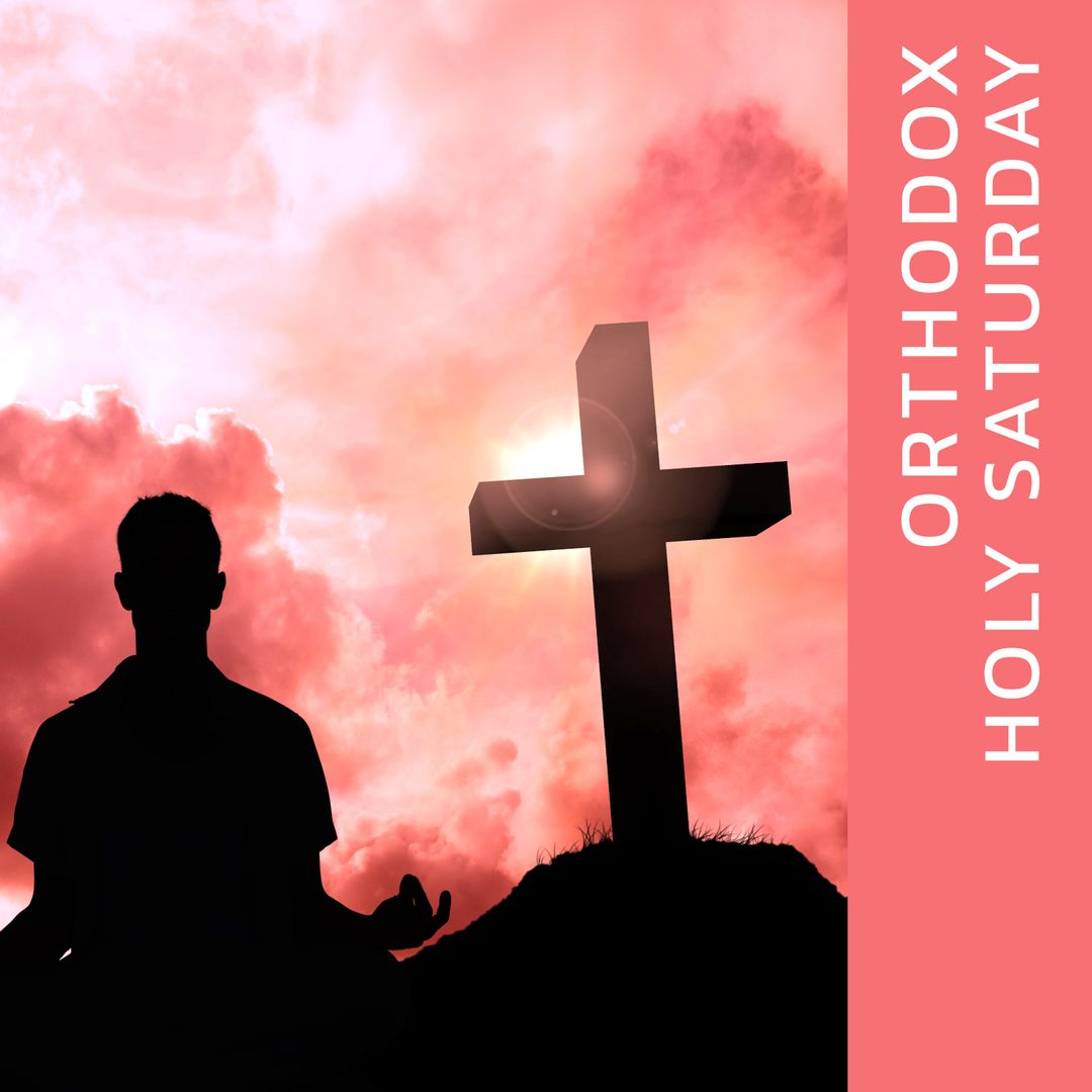 Silhouette of Meditation by Cross at Sunrise Symbolizing Faith