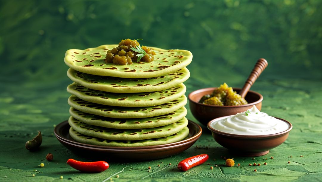 Vibrant Spinach Pancakes with Chutney and Yogurt Dip