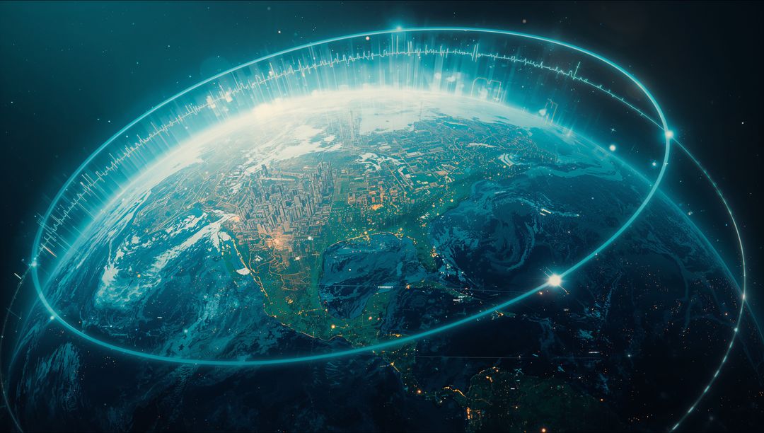 Glowing Earth with Digital Arcs and Waveform Enhanced in Space