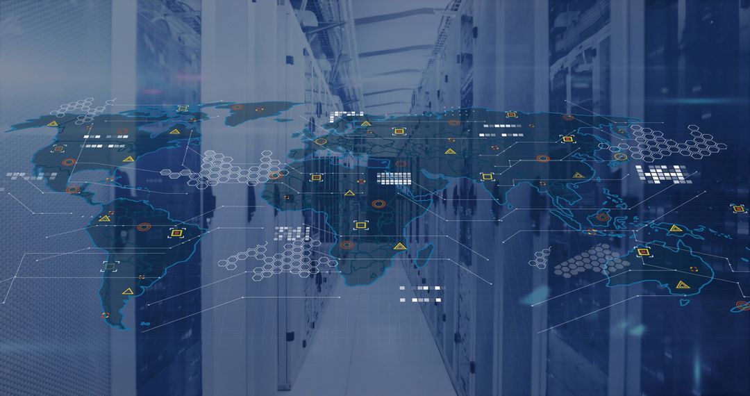 Global Data Processing and Cybersecurity with Digital World Map Overlay - Free Images, Stock Photos and Pictures on Pikwizard.com