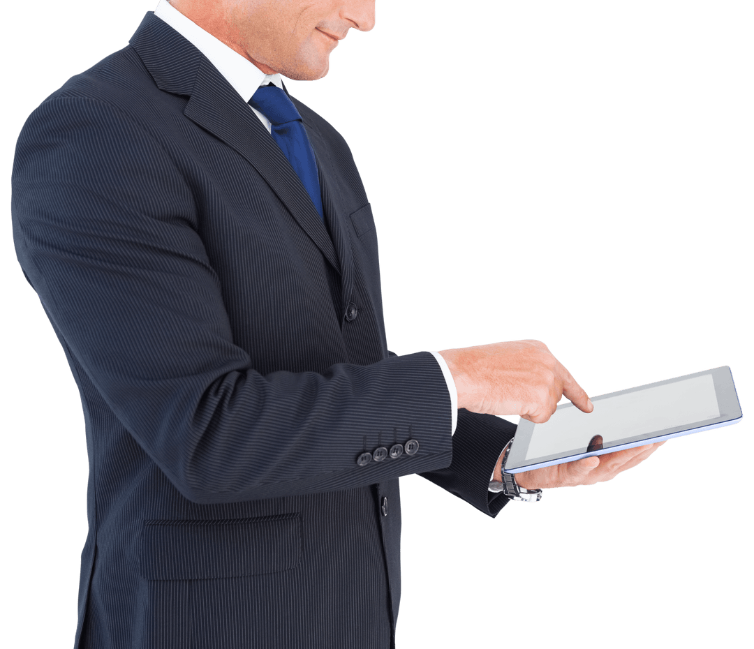 Transparent Businessman Using Digital Tablet in Focus
