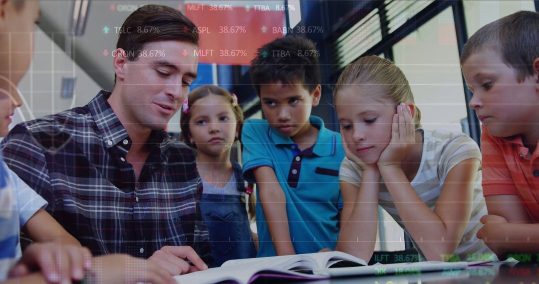 Teacher Guiding Students with Digital Learning Technology Overlay