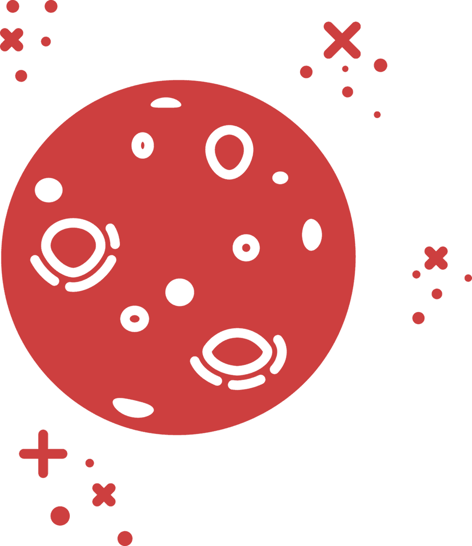 Minimalistic Red Planet with Stars on Transparent Background