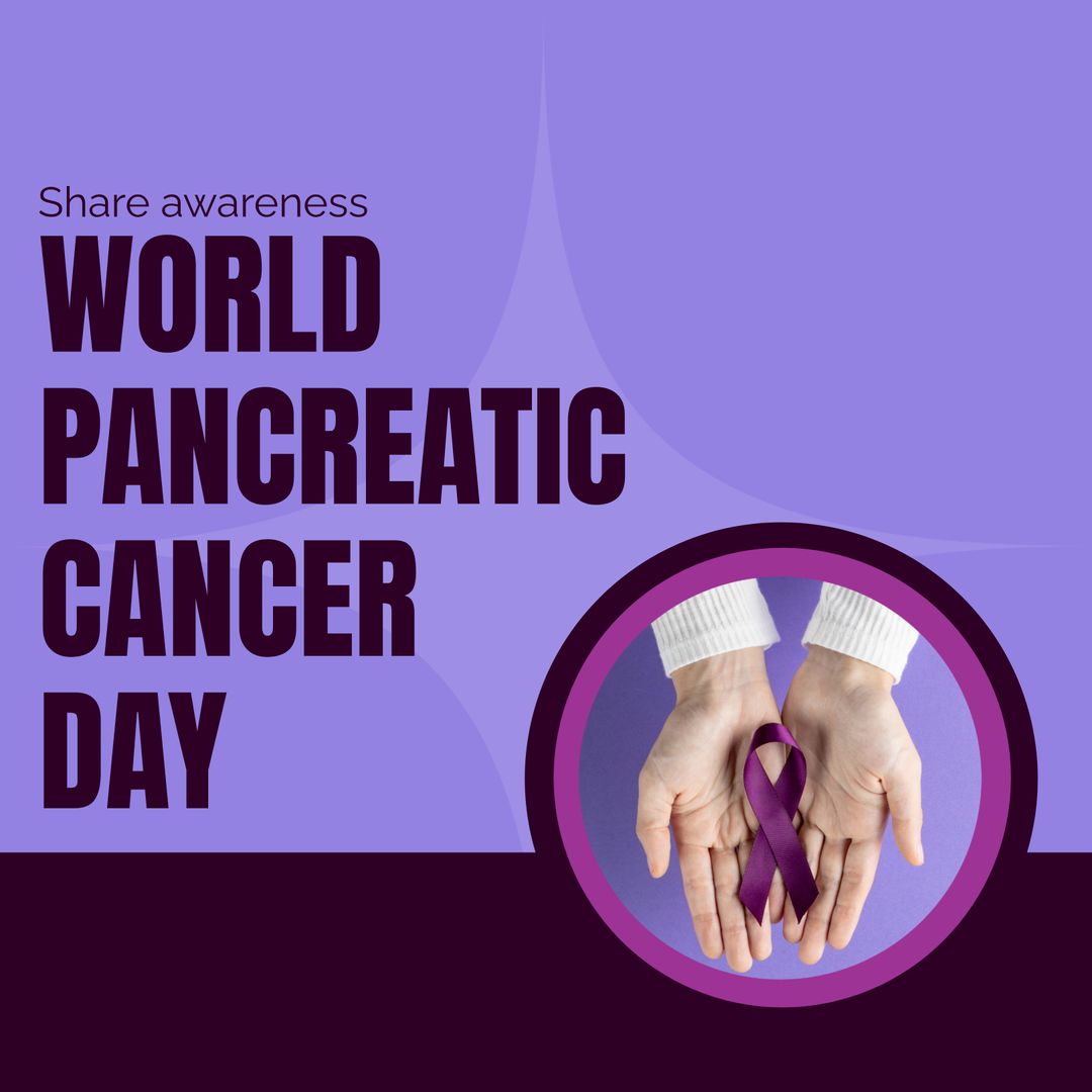 World Pancreatic Cancer Day Awareness with Hands Holding Purple Ribbon