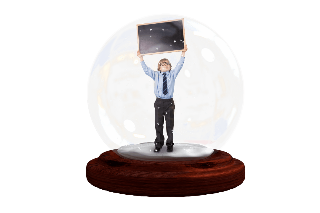 Transparent Snow Globe with Schoolboy Holding Blackboard