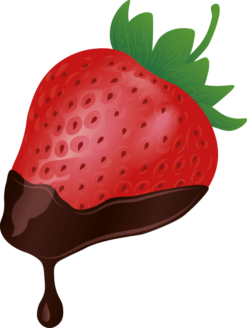 Strawberry in Chocolate Drizzle Isolated on Transparent Background
