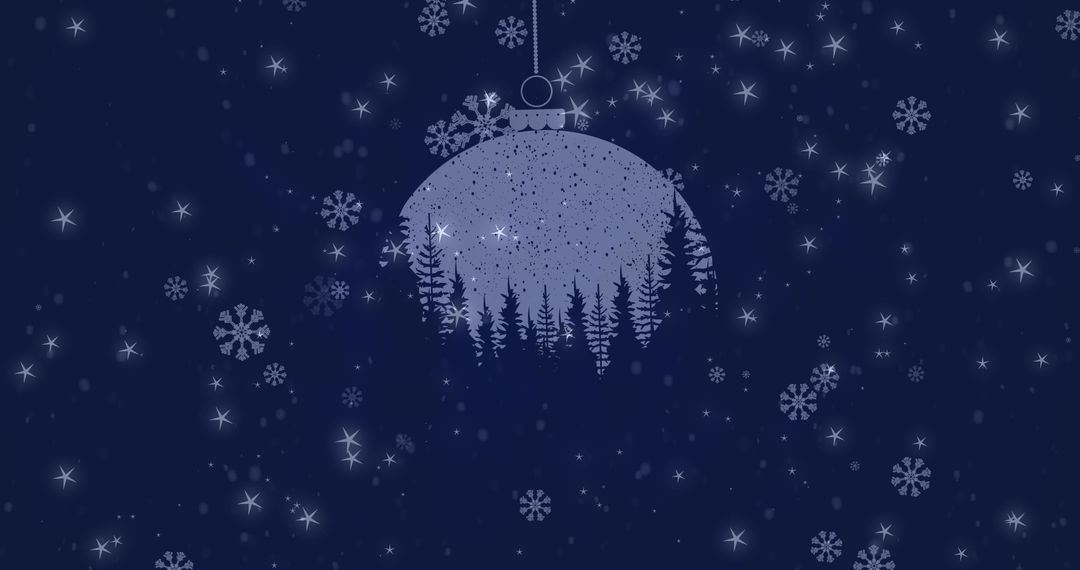 Festive Snowy Ornament with Falling Snowflakes and Fir Trees