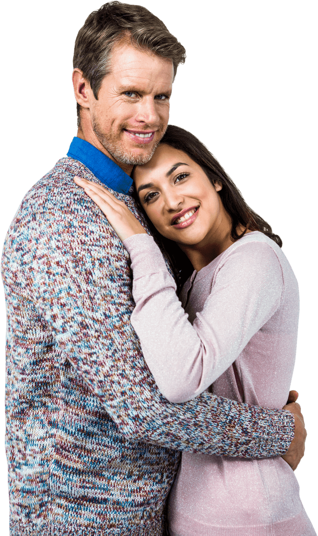 Happy Couple Embracing Love in Transparent Background