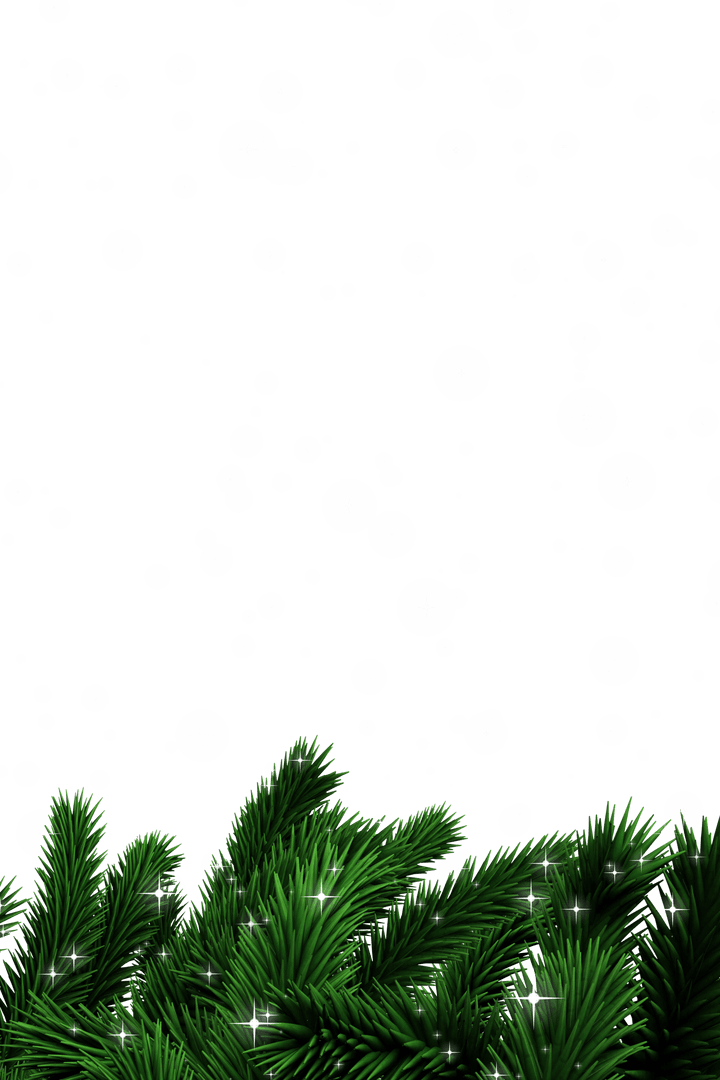 Winter Holiday Background with Transparent Falling Snow and Green Pine Branches