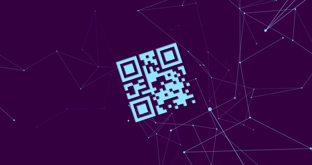 Digital QR Code on Purple Background with Network Animation