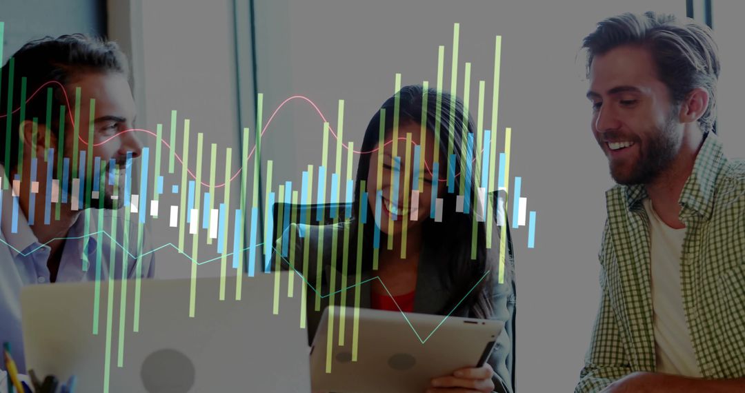 Team Collaborating with Digital Data in Modern Office