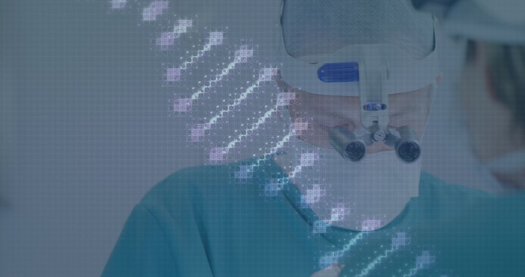 Surgeon Performing Operation with Digital DNA Overlay
