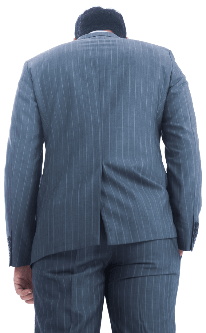 Back View of Businessman in Striped Suit on Transparent Background