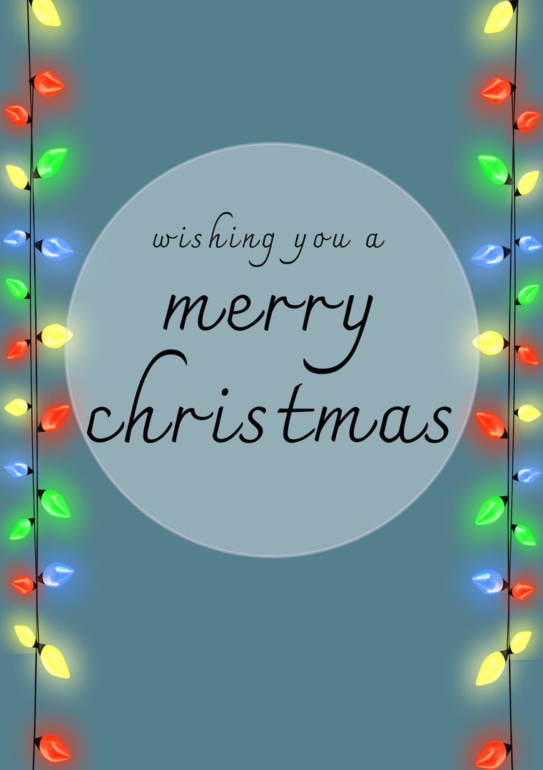 Festive christmas message with colorful string lights