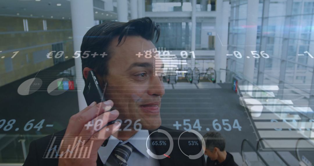 Entrepreneur Analyzing Financial Data with Futuristic Interface