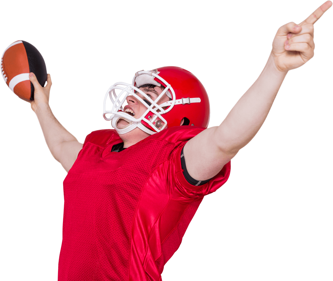 Triumphant American Football Player Celebrating in Transparent Background