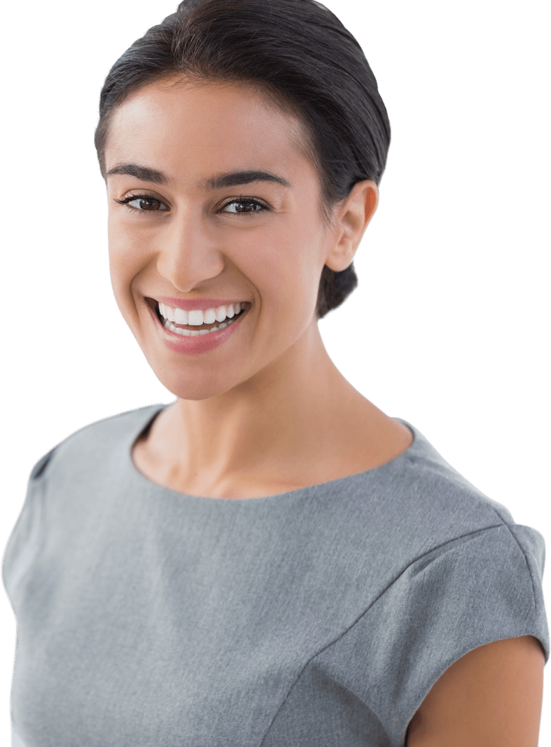 Transparent Smiling Businesswoman with Professional Attire