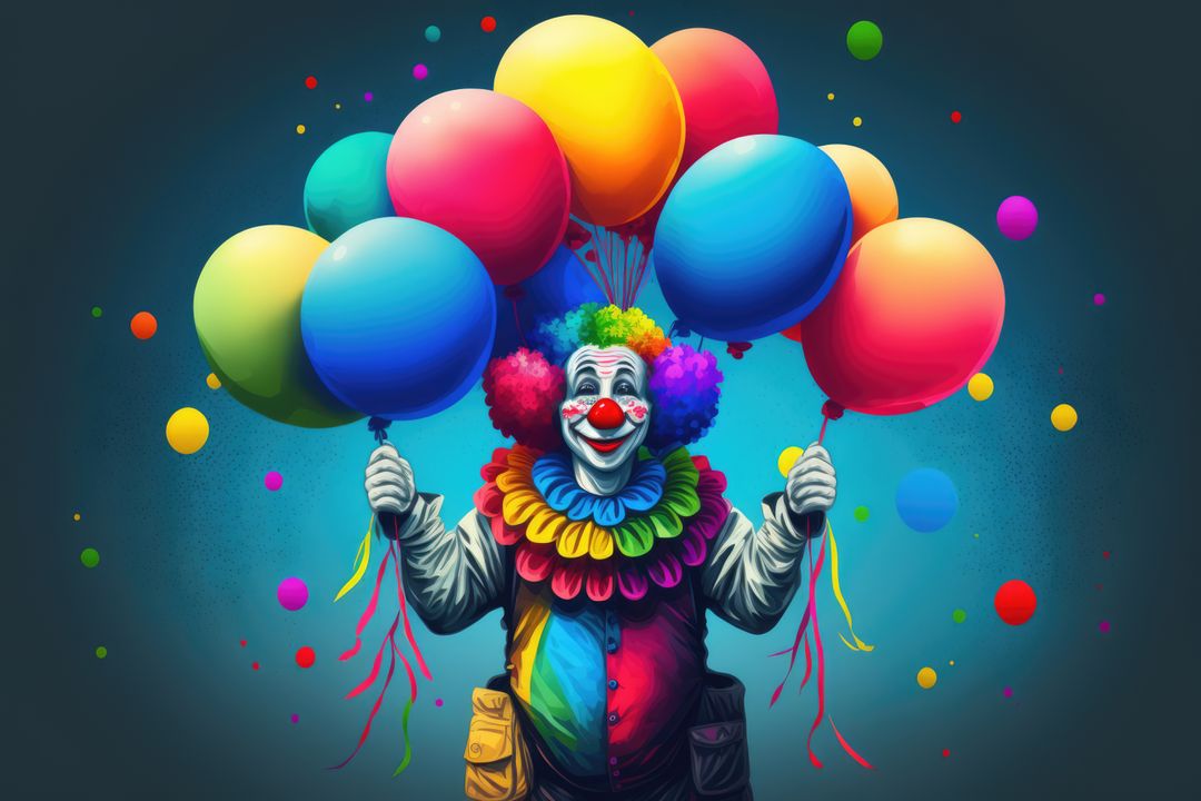 Scary smiling clown with balloons, created using generative ai technology - Free Images, Stock Photos and Pictures on Pikwizard.com