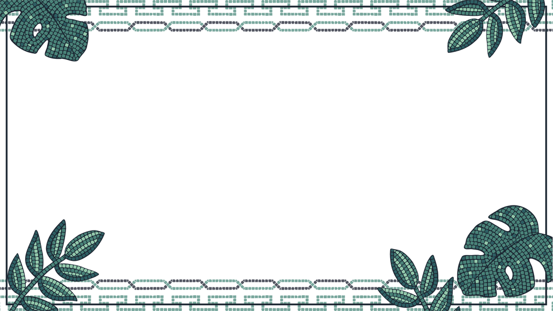 Intricate Mosaic Border with Teal Tile and Leaf Motifs on Transparent Background