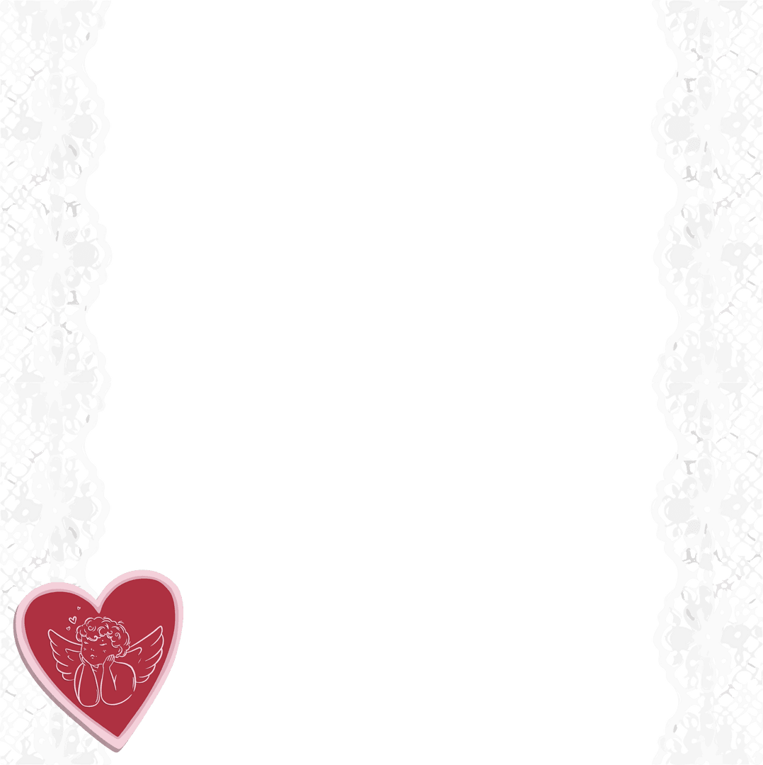 Delicate Lace Border with Cherub Heart Icon on Transparent Background