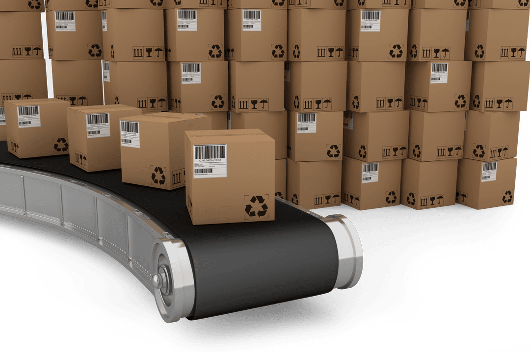 Transparent Conveyor Belt Moving Cardboard Boxes for Shipping