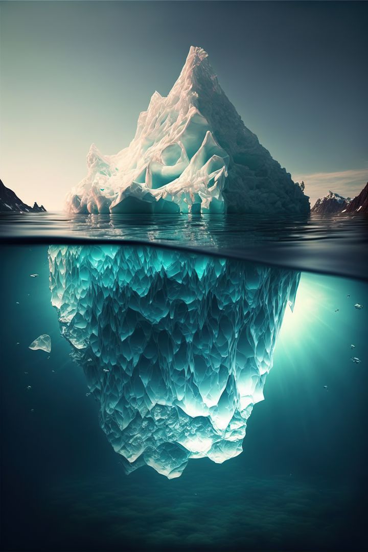 Composition of iceberg in clear sea over blue sky, created using generative ai technology - Free Images, Stock Photos and Pictures on Pikwizard.com