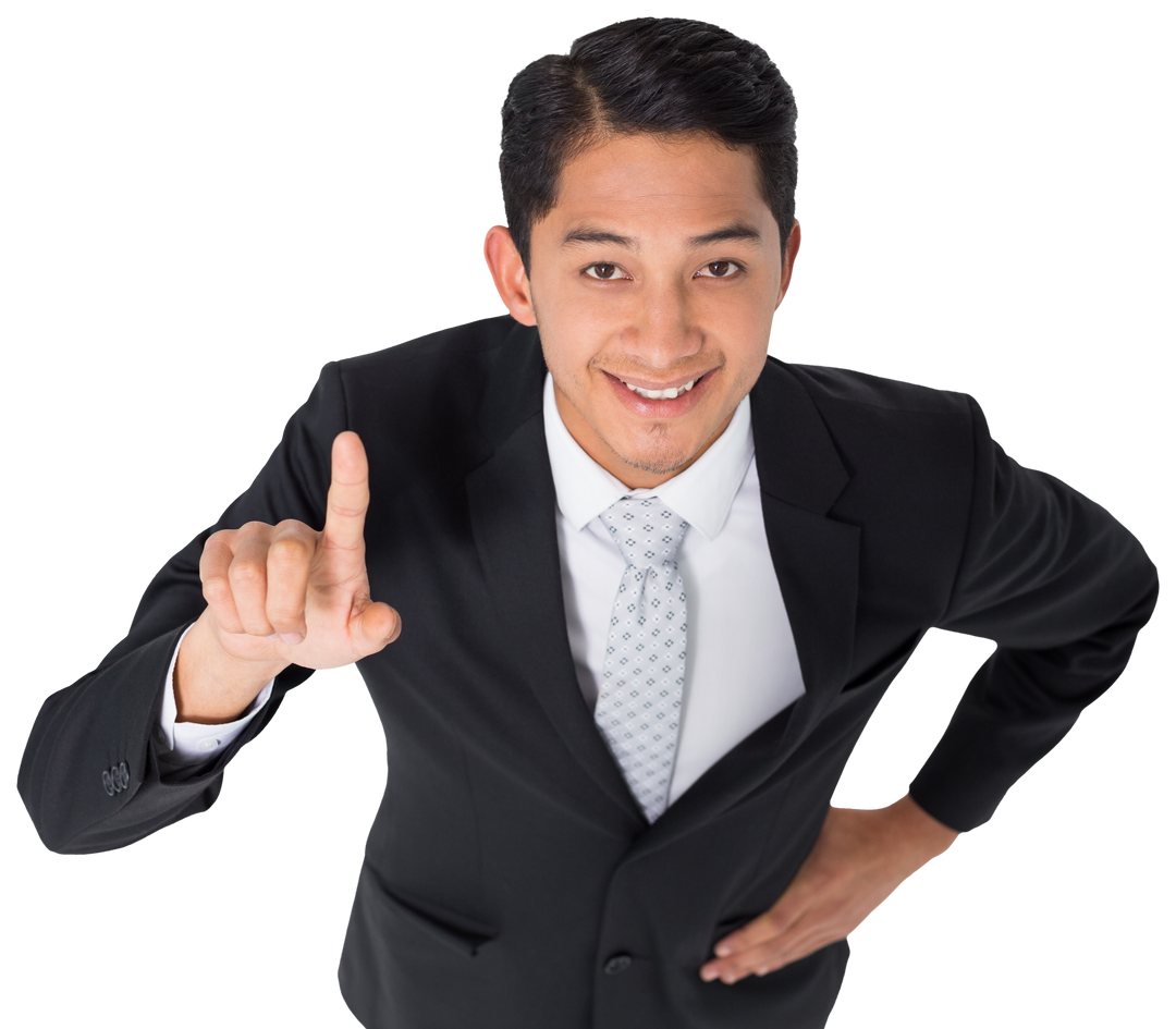 Smiling Biracial Businessman Pointing Up Isolated on Transparent Background - Download Free Stock Images Pikwizard.com