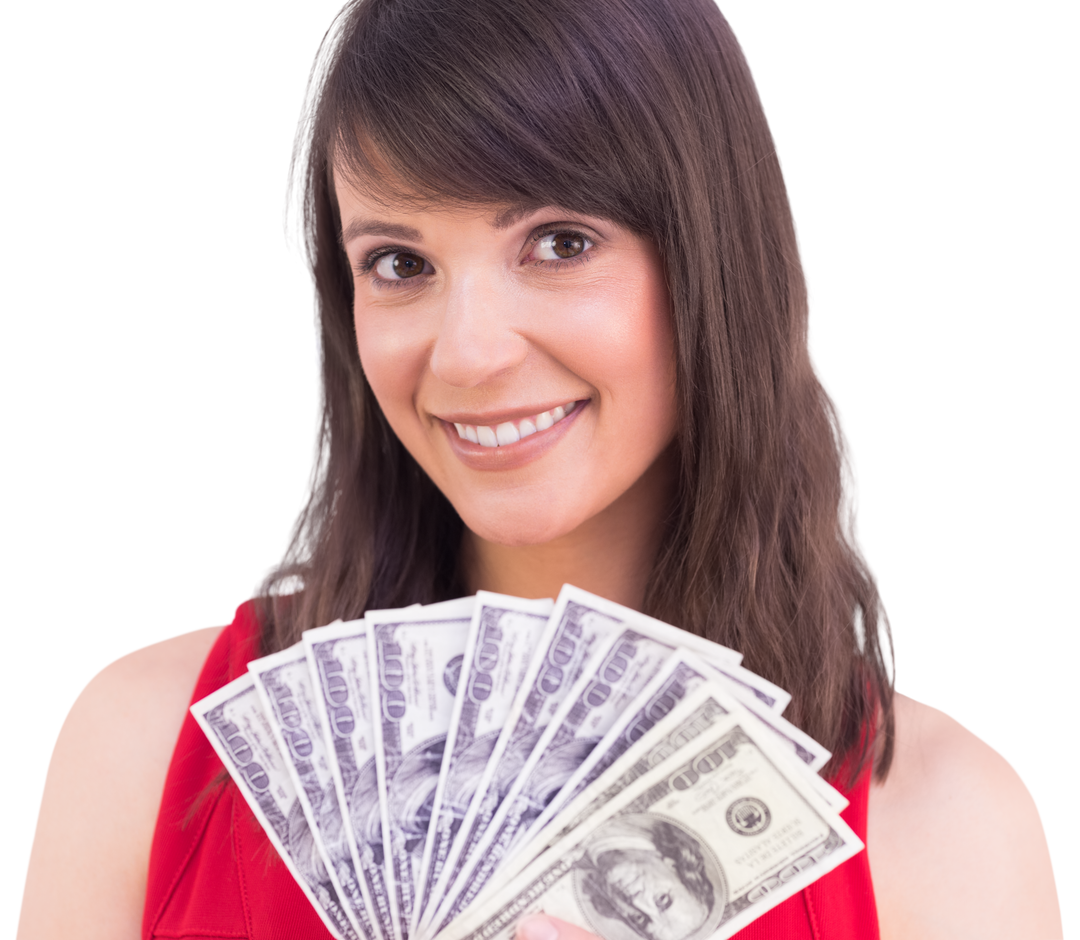 Smiling Caucasian Woman Holding Dollar Banknotes on Transparent Background - Download Free Stock Images Pikwizard.com