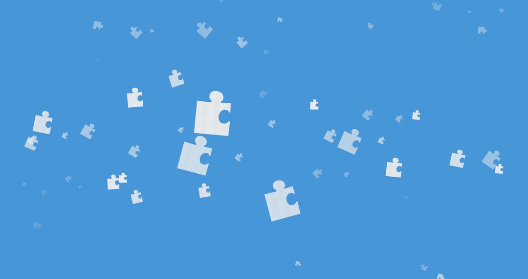 Falling Puzzle Pieces on Blue Background Illustrate Creativity