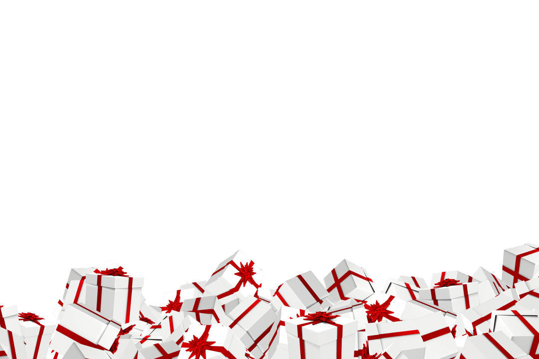 White Presents with Red Ribbons on Transparent Background
