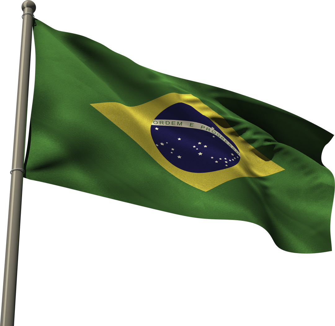 Transparent Brazilian Flag Waving on Metal Flagpole - Download Free Stock Images Pikwizard.com