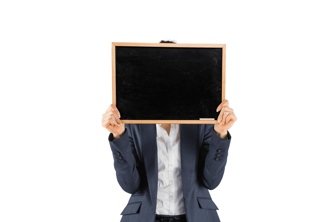 Businesswoman Holding Blackboard Front View on Transparent Background