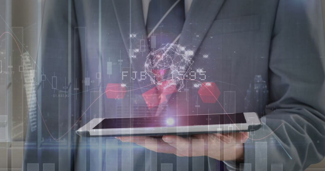 Diverse Businessman Analyzing Global Financial Data on Tablet