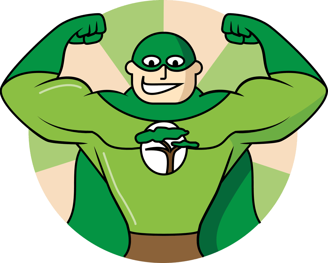 Environmental Superhero with Tree Symbol on Transparent Background