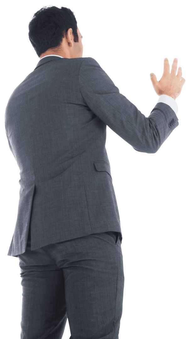 Frustrated Biracial Businessman on Transparent Background Gesture