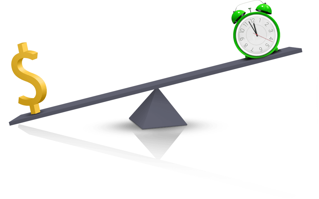 Balancing Dollar Sign and Clock on Swing Vector with Transparent Background