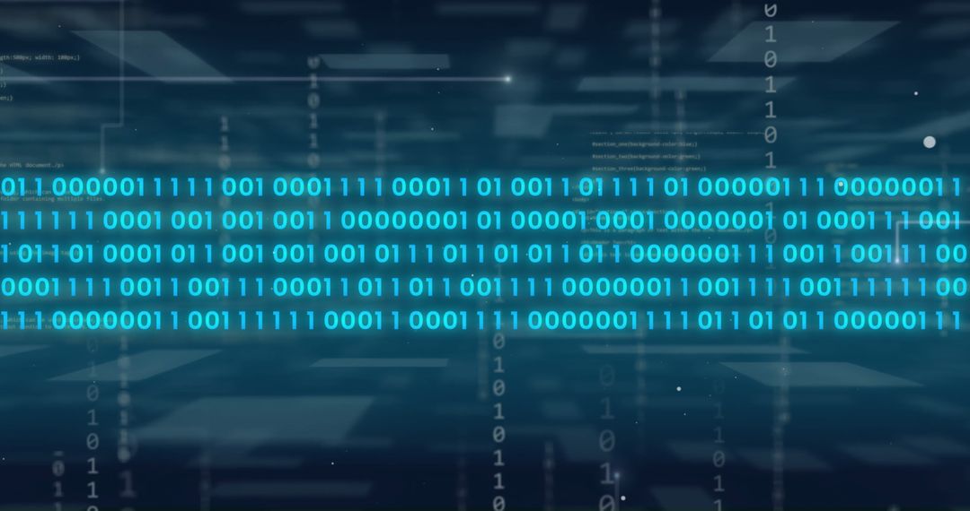 Binary Code Overlay with Digital Data Background