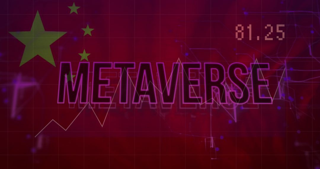 Metaverse with Chinese Flag and Financial Data Graph