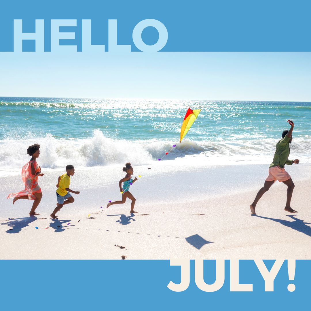 Family Enjoying Summer Beach Kite Flying Fun