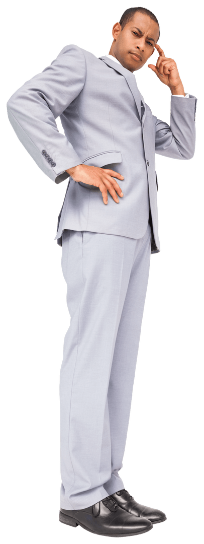 Confused Biracial Businessman Scratching Head on Transparent Background