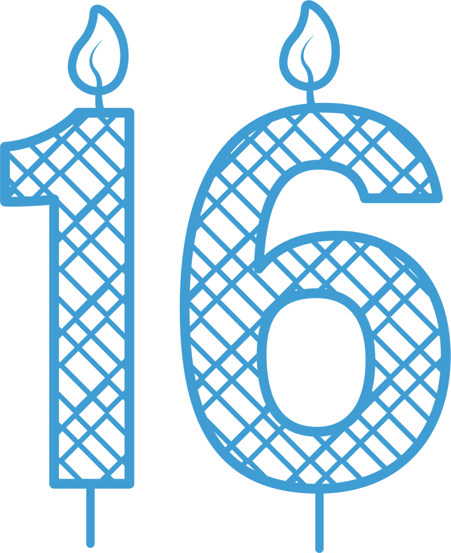 Blue Patterned 16th Birthday Candle Illustration on Transparent Background