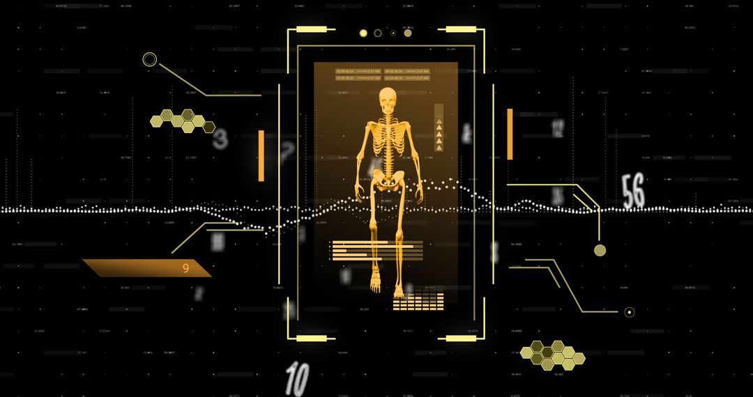 Digital Skeleton with Data Overlay in Futuristic Interface