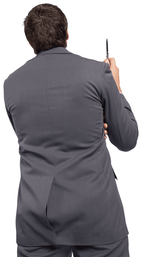 Thoughtful Caucasian Businessman on Transparent Background Holding Pen