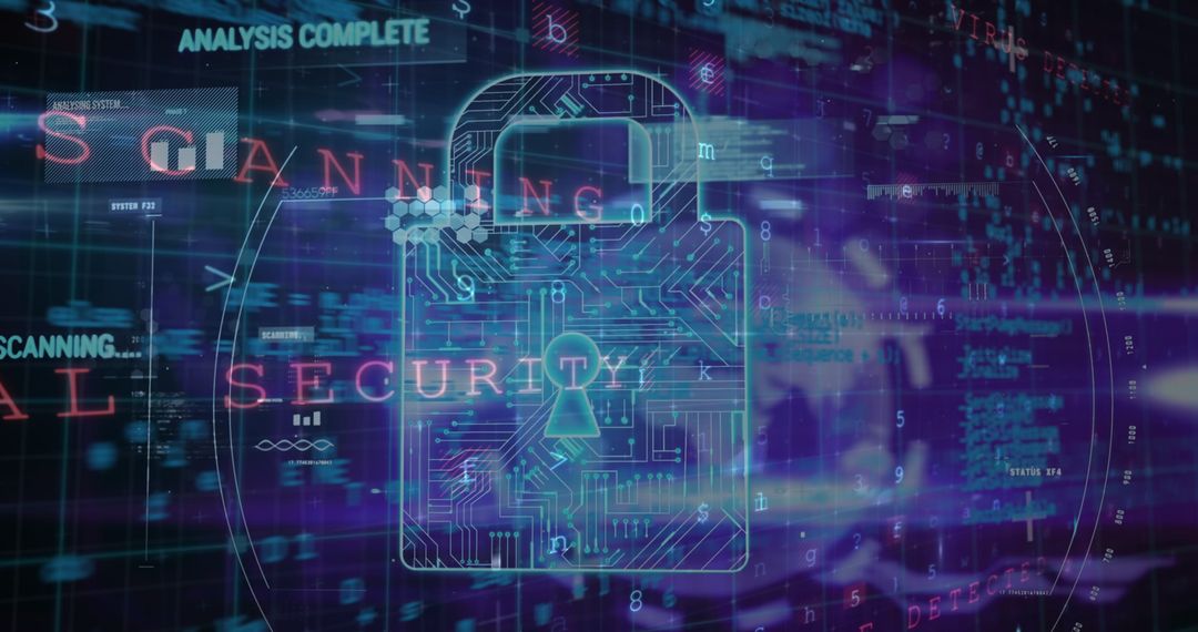 Futuristic Cybersecurity Concept with Lock and Circuit Board