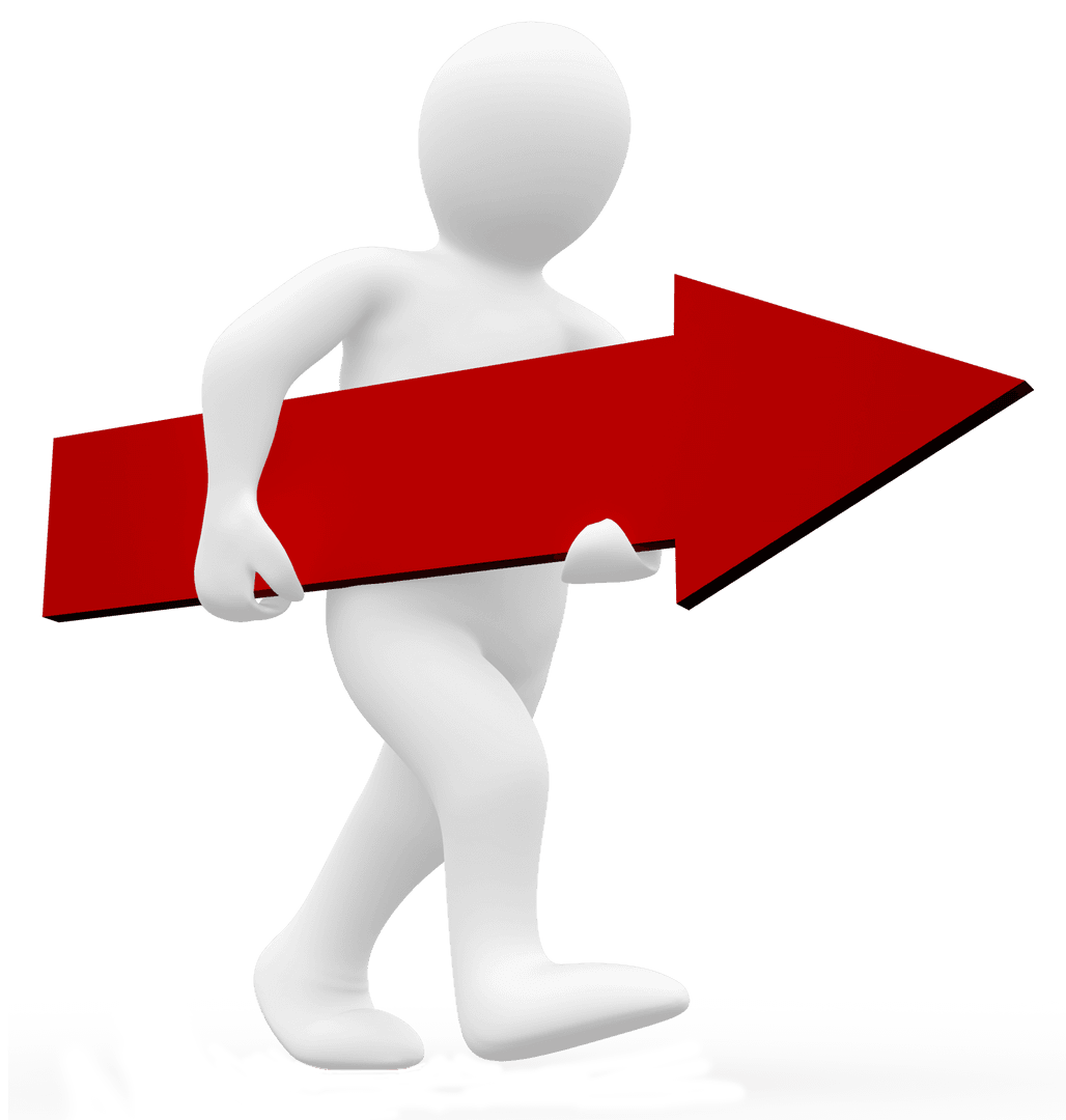 Transparent 3D Character Holding Red Arrow