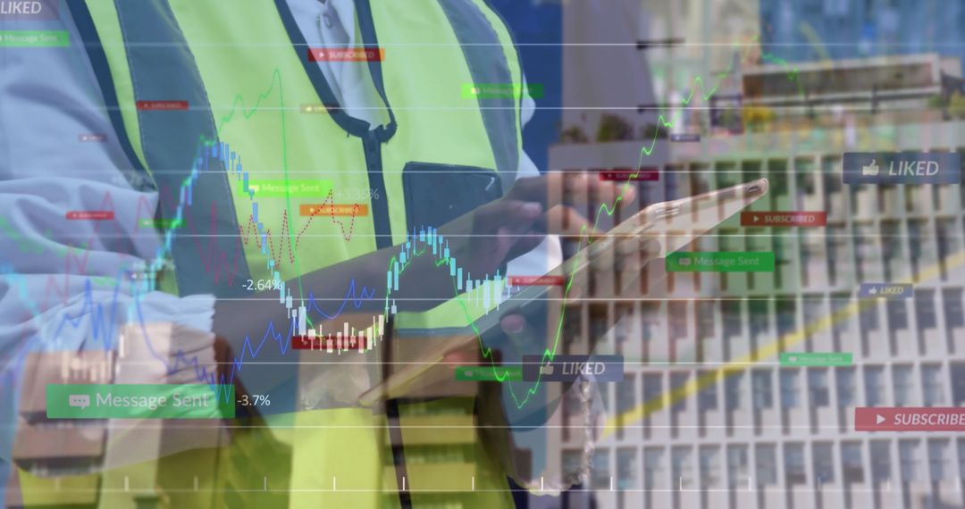 Engineer Analyzing Charts on Tablet at Construction Site