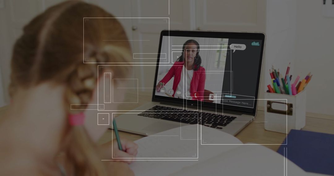 Online Study Session Featuring Student Interacting with Friend on Laptop