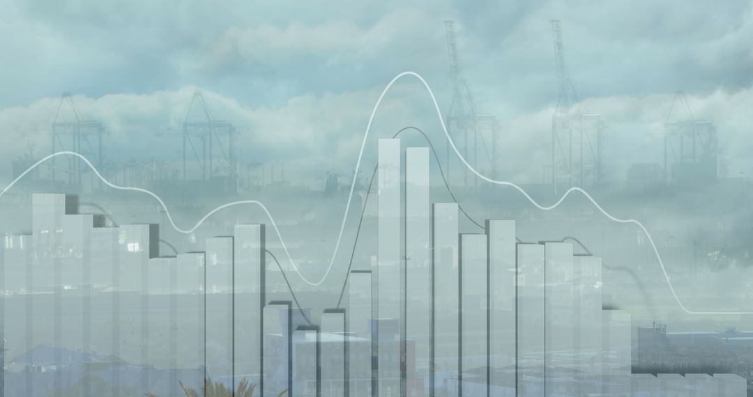 Financial Data Overlay on Urban Skyline Symbolizing Global Business