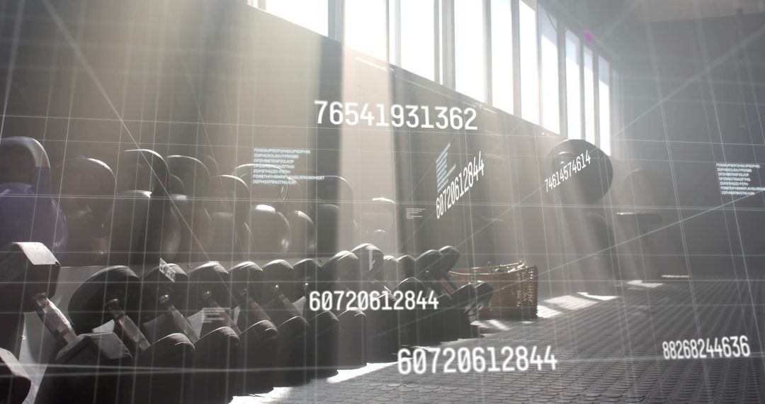 Kettlebell Gym with Data Visual Overlay Symbolizing Modern Fitness